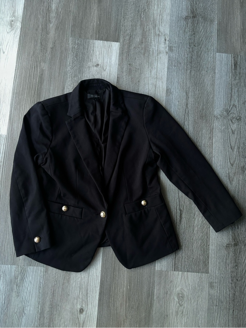 Ann Taylor Black Blazer in Ponte with Gold Buttons